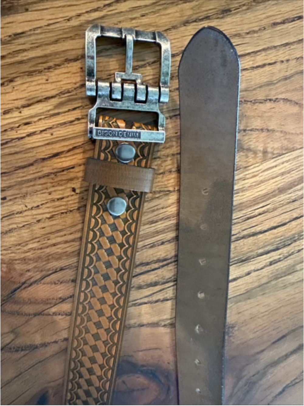 Bison Denim Leather Belt 115cm High Quality Crosshatch Design